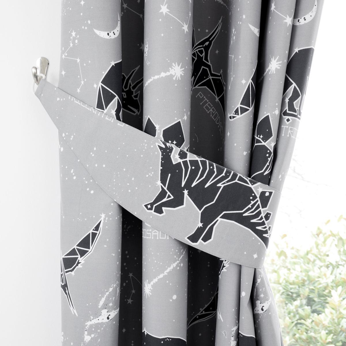 Black Space Dinosaur Blackout Eyelet Curtains Grey, White and Black – image 4