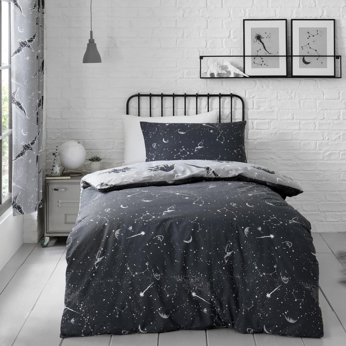 Black Space Dinosaur Blackout Eyelet Curtains Grey, White and Black – image 5