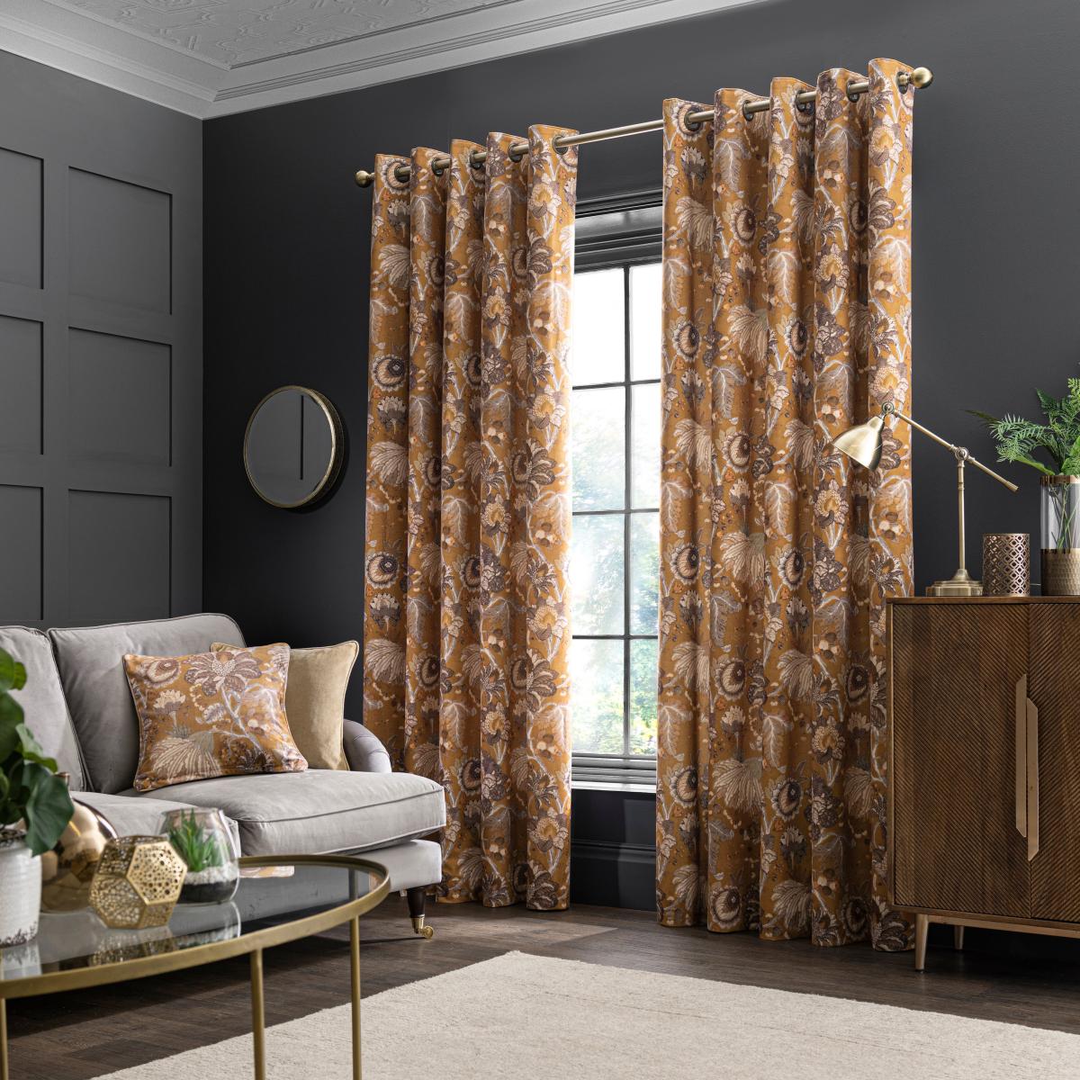 Rafaela Old Gold Eyelet Curtains Gold/White – image 2