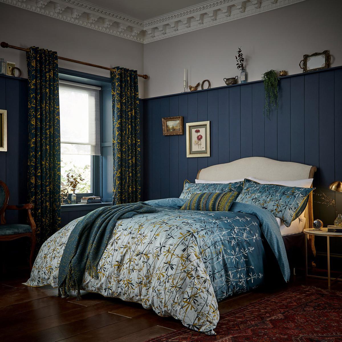 Clarissa Hulse Goosegrass Blue Lined Eyelet Curtains Blue and Yellow – image 5