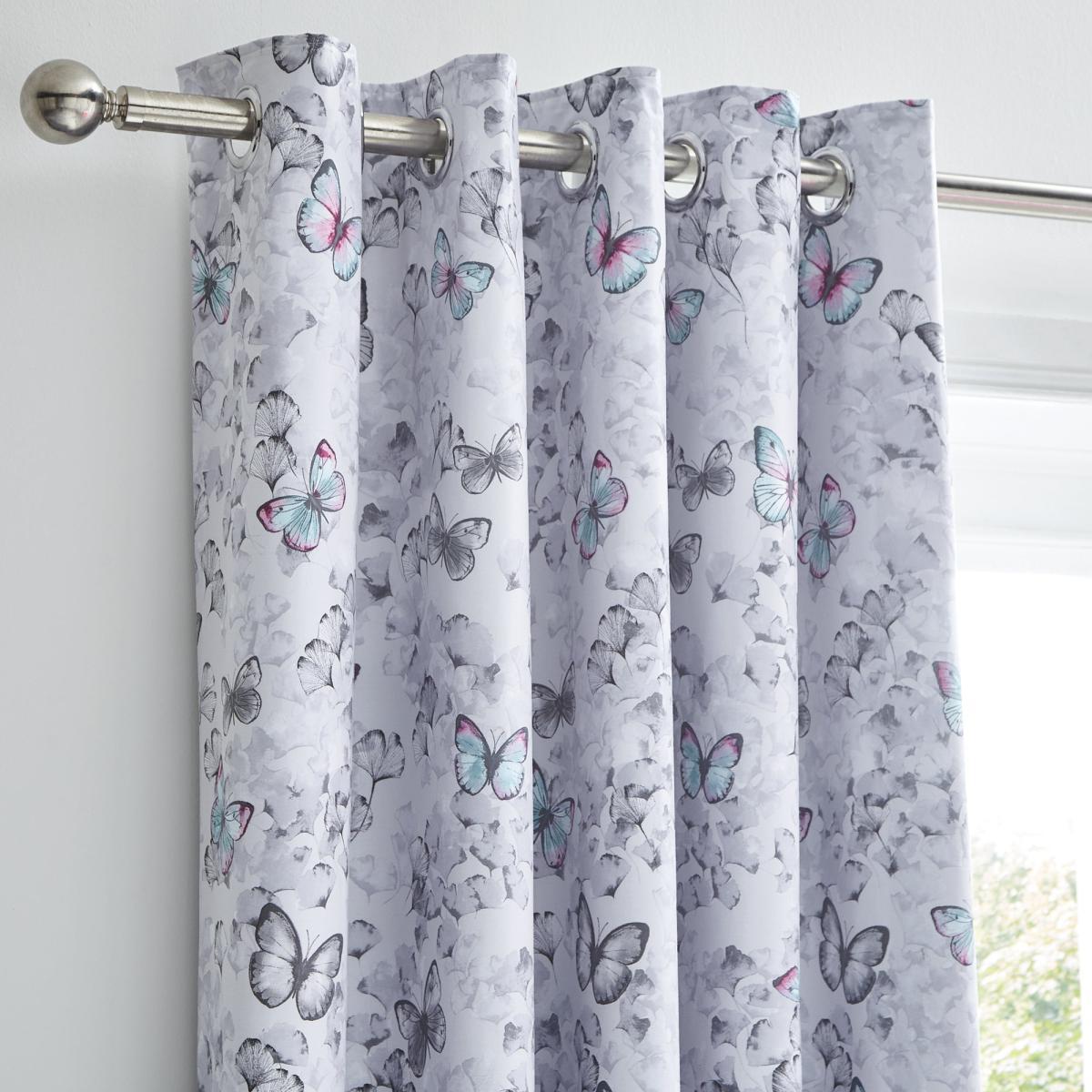 Ginkgo Butterfly White Blackout Eyelet Curtains White, Blue and Grey – image 3