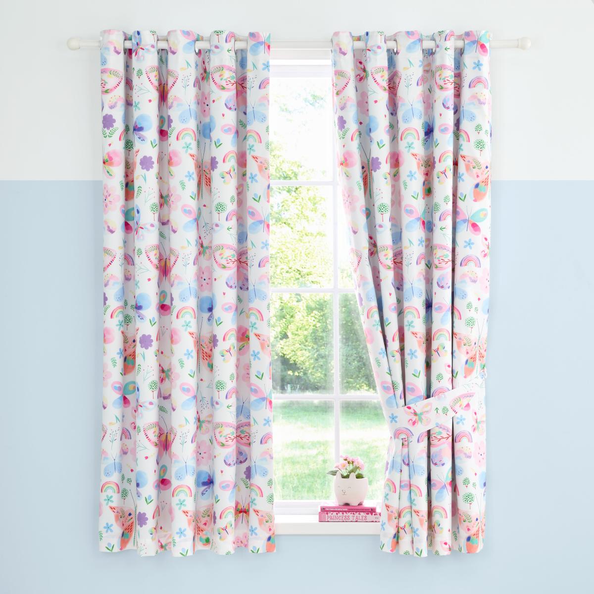 Painted Butterfly Eyelet Curtains Pink – image 2