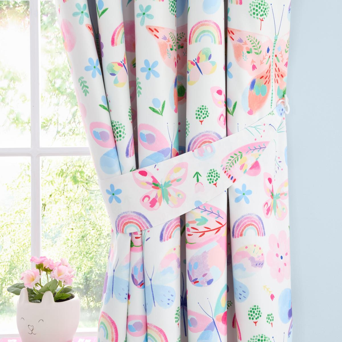 Painted Butterfly Eyelet Curtains Pink – image 4