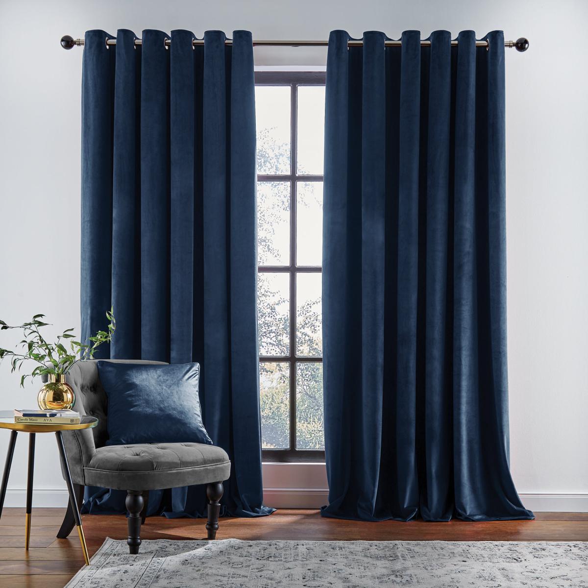 Recycled Velour Ink Eyelet Curtains Ink (Blue) – image 2