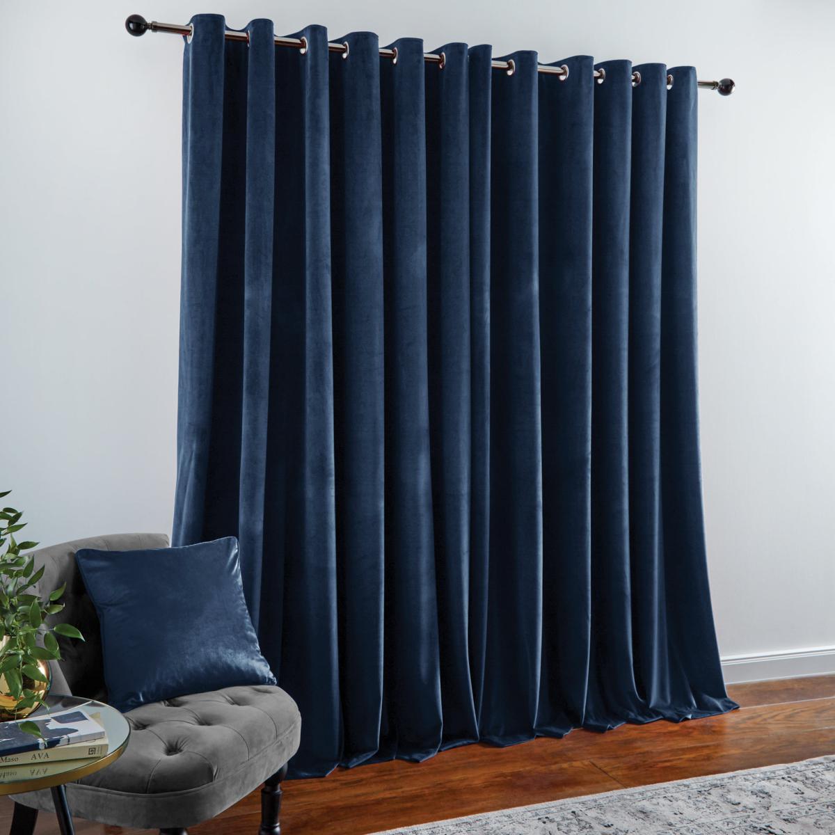 Recycled Velour Ink Eyelet Curtains Ink (Blue) – image 3