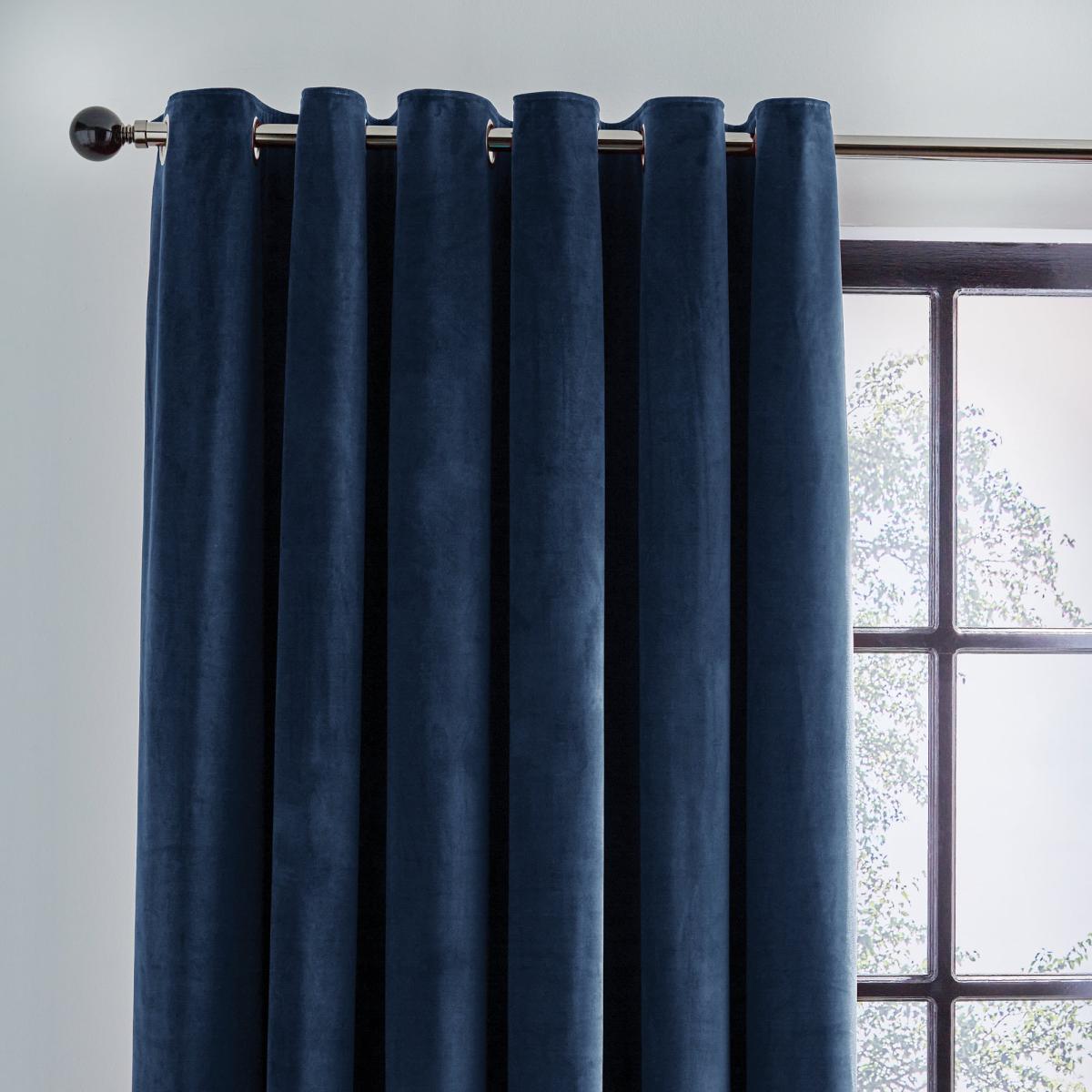 Recycled Velour Ink Eyelet Curtains Ink (Blue) – image 1