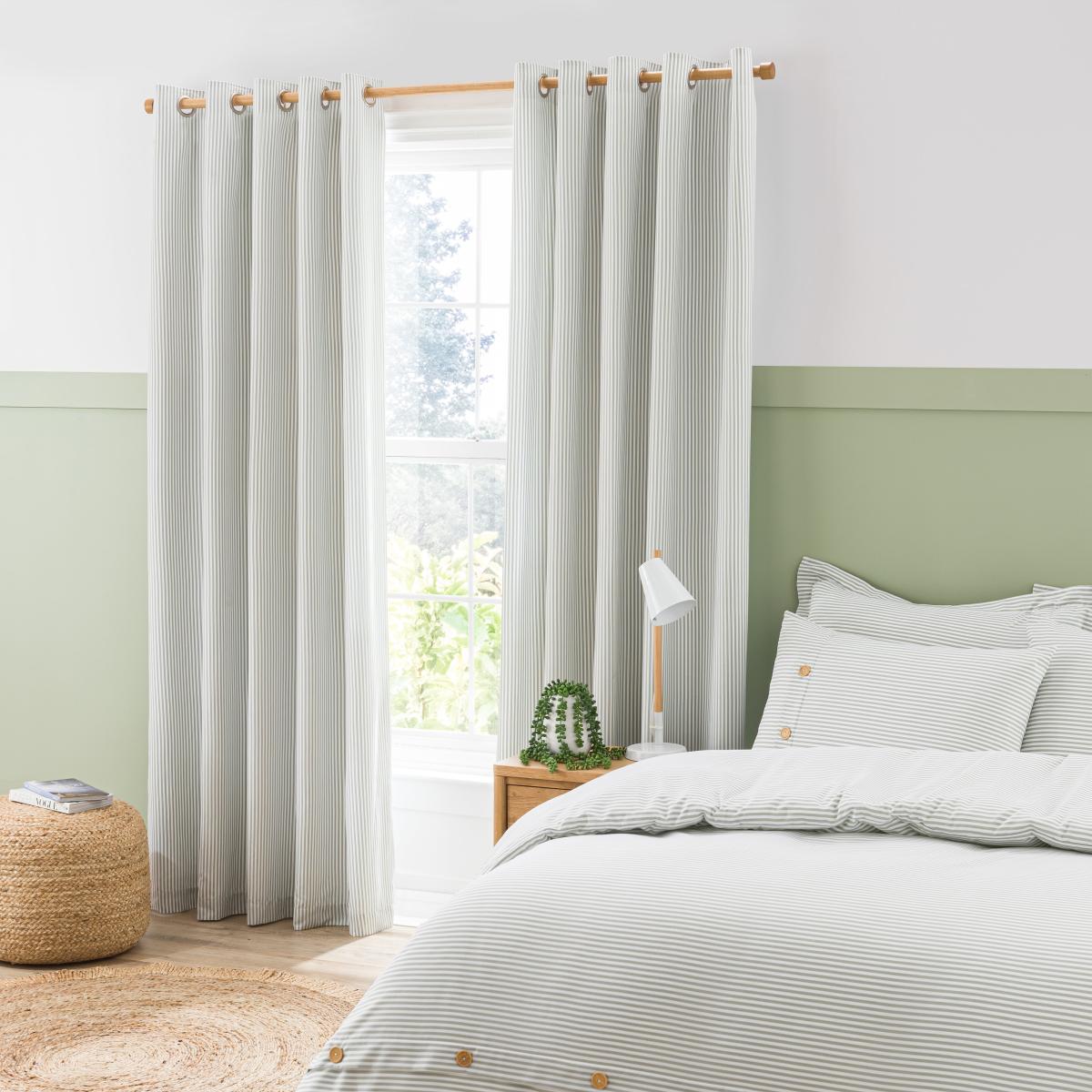 Khai Stripe Sage Blackout Eyelet Curtains Sage (Green) – image 2