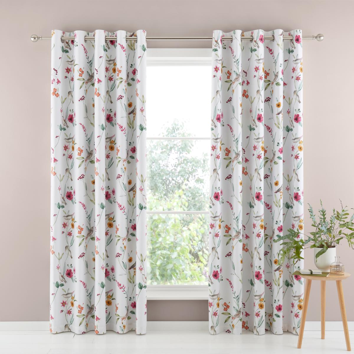 Country Bird Blue Blackout Eyelet Curtains Blue/Pink/White – image 2