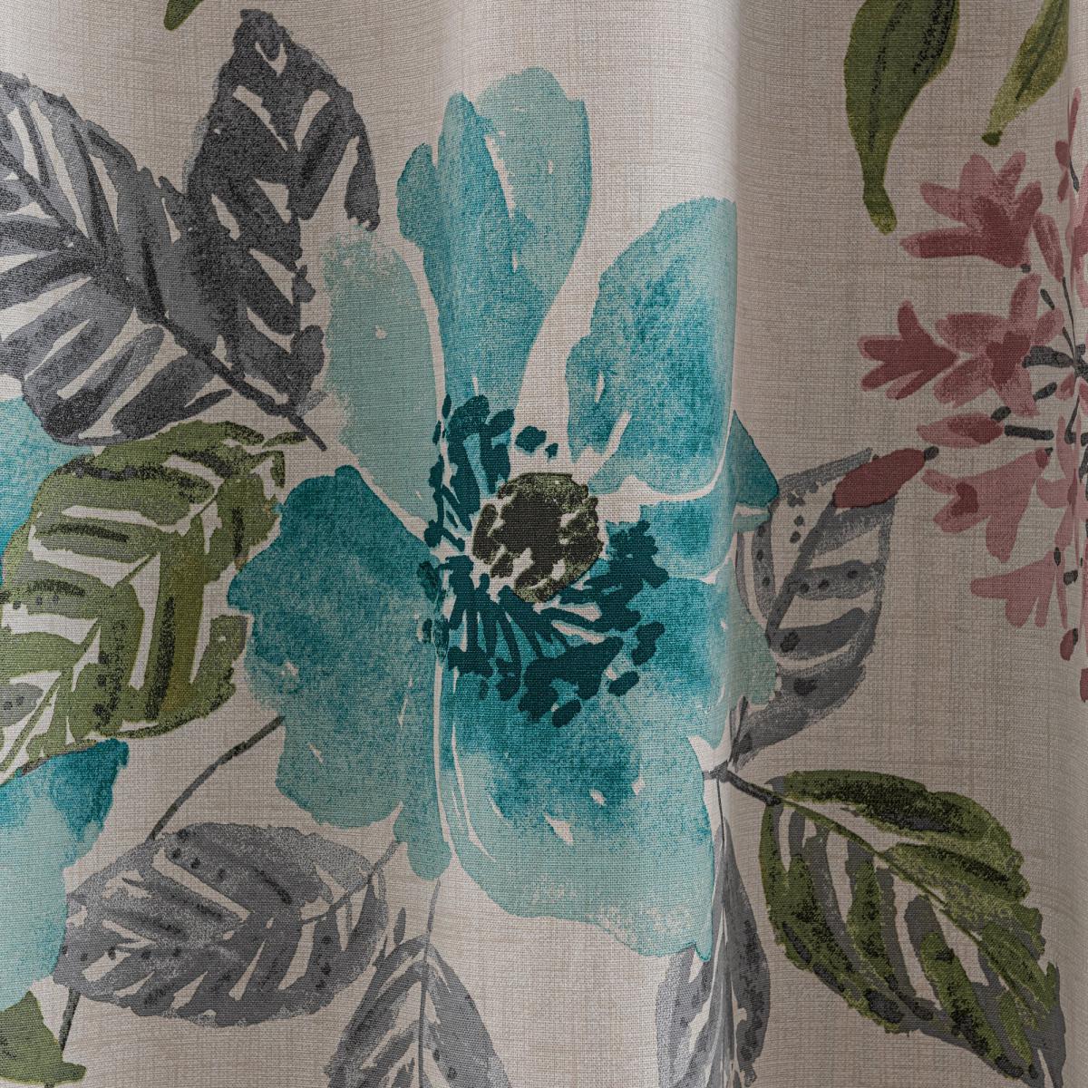 Tulsi Floral Eyelet Curtain Teal Green, Pink and White – image 6