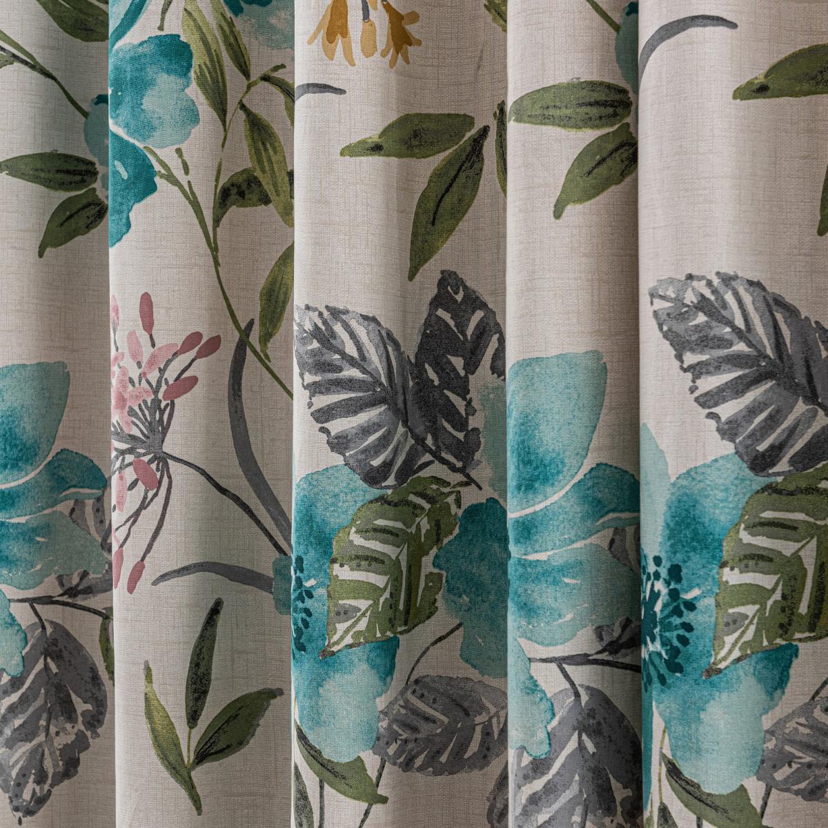 Tulsi Floral Eyelet Curtain Teal Green, Pink and White – image 7