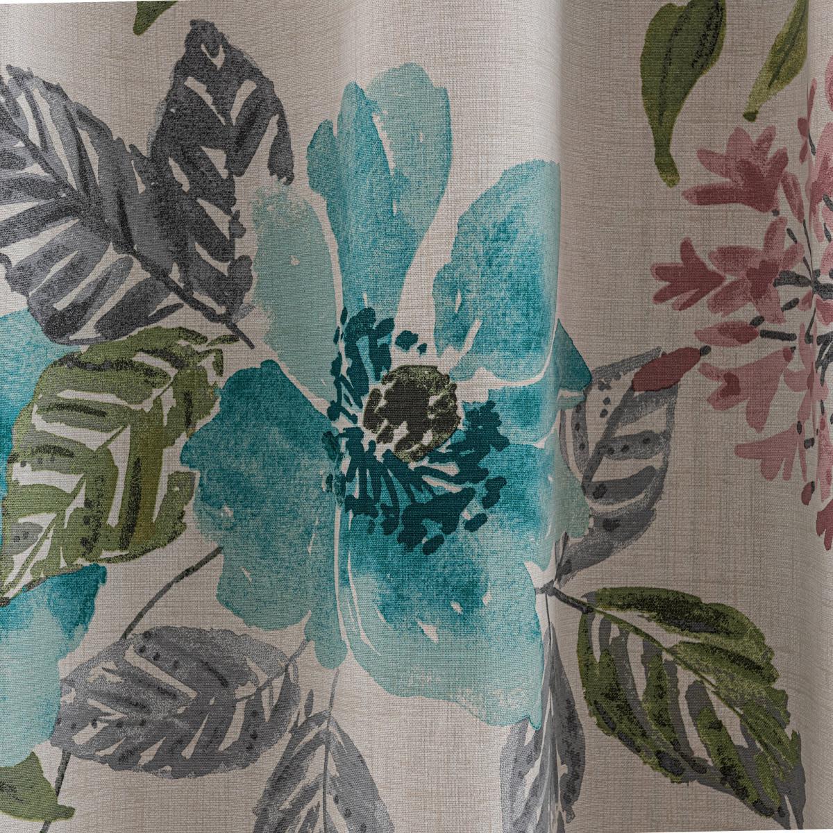 Tulsi Floral Eyelet Curtain Teal Green, Pink and White – image 8