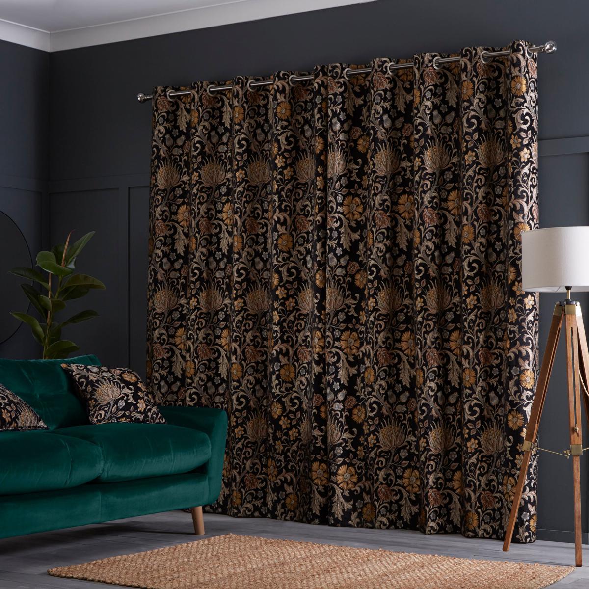 Betsy Black Eyelet Curtains Black, Brown and Yellow – image 2
