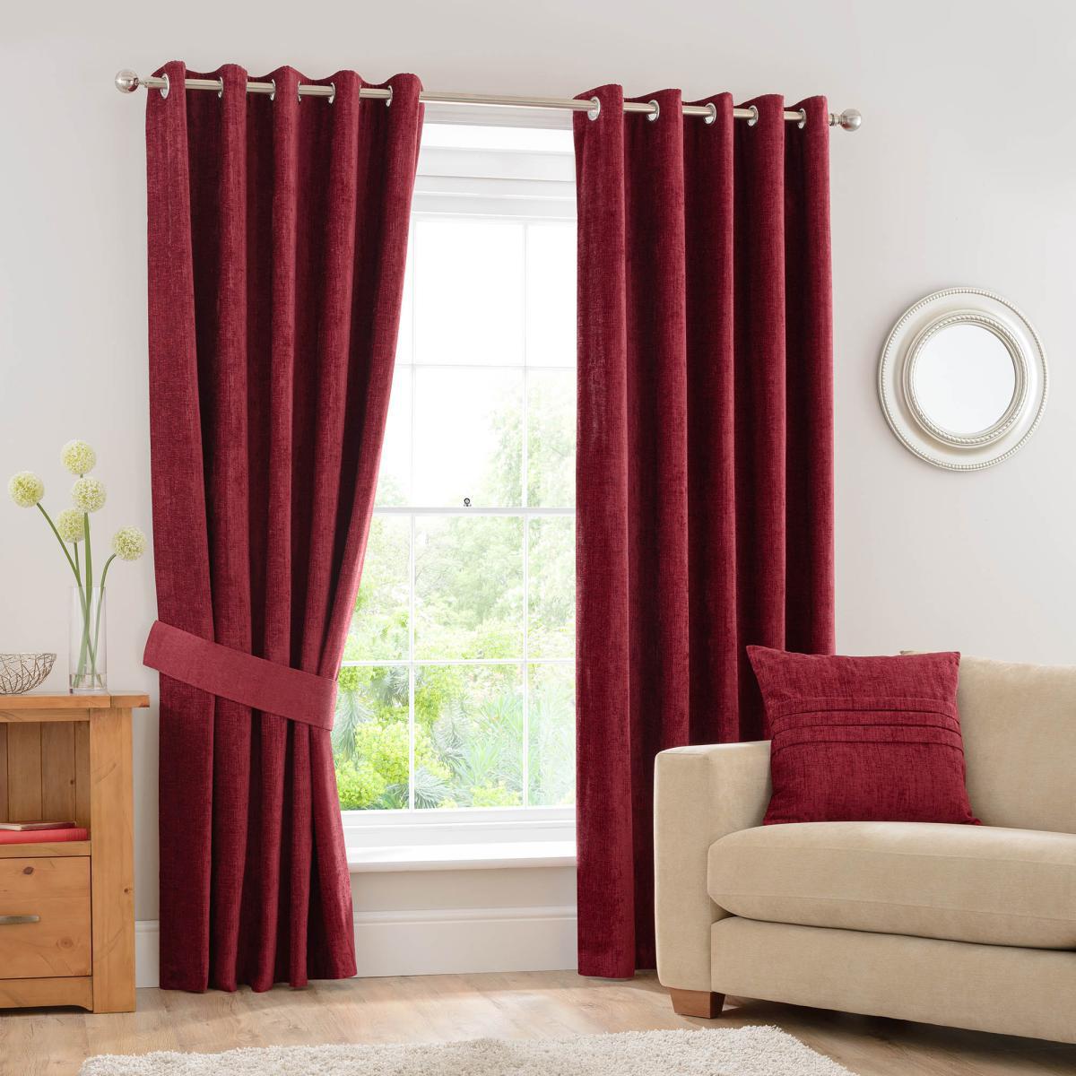 Chenille Wine Eyelet Curtains Red – image 2