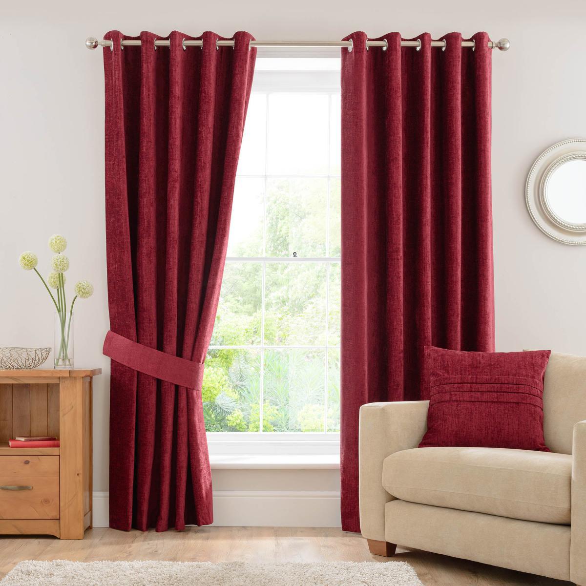 Chenille Wine Eyelet Curtains Red – image 4