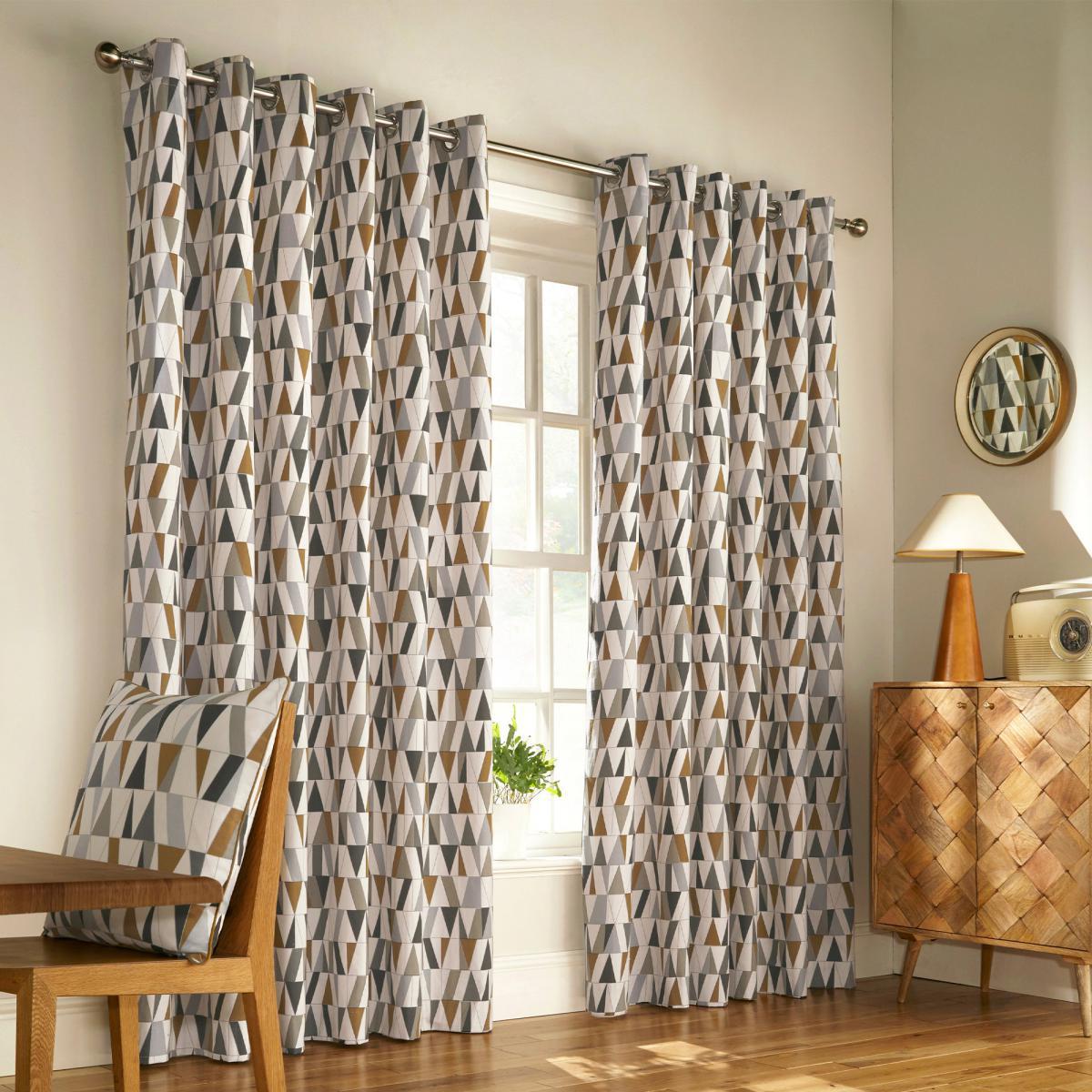 Reno Coffee Eyelet Curtains Grey, Gold and White – image 2