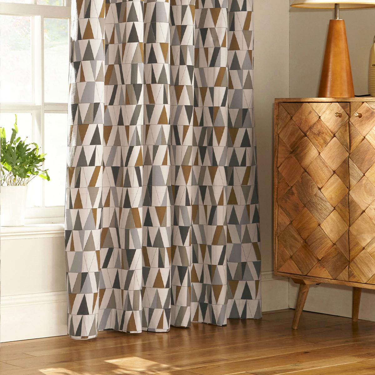 Reno Coffee Eyelet Curtains Grey, Gold and White – image 3