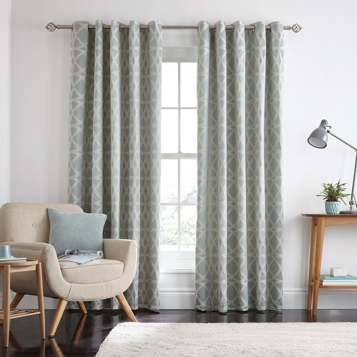 York Jacquard Duck Egg Eyelet Curtains Blue and Cream – image 2