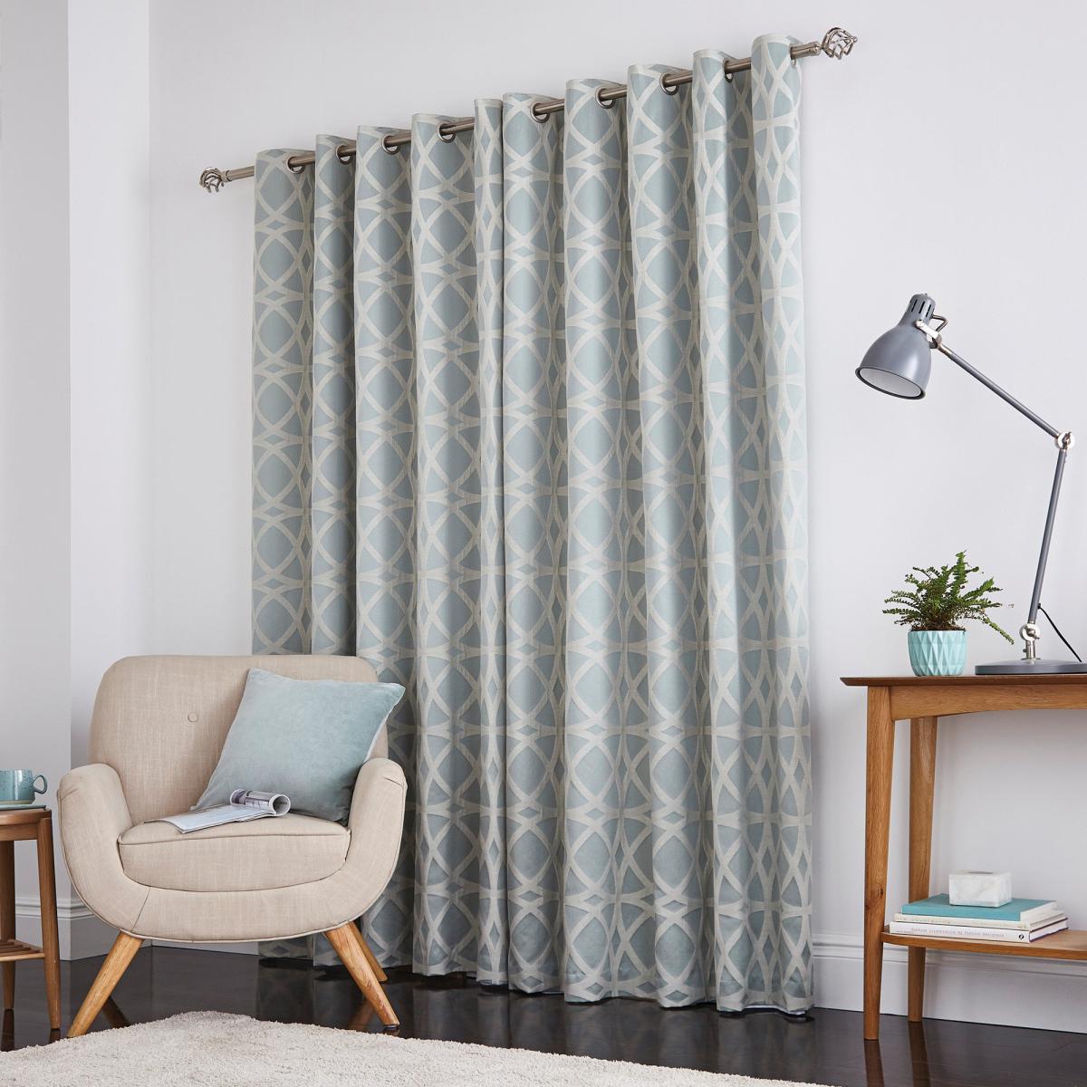 York Jacquard Duck Egg Eyelet Curtains Blue and Cream – image 3