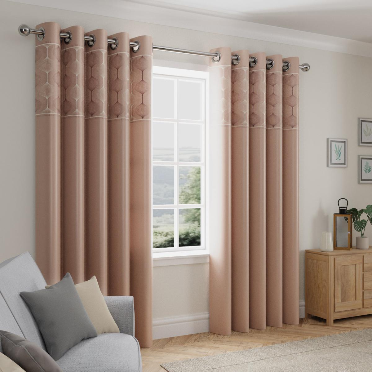 Urbis Bronze Eyelet Curtains Brown and White – image 2