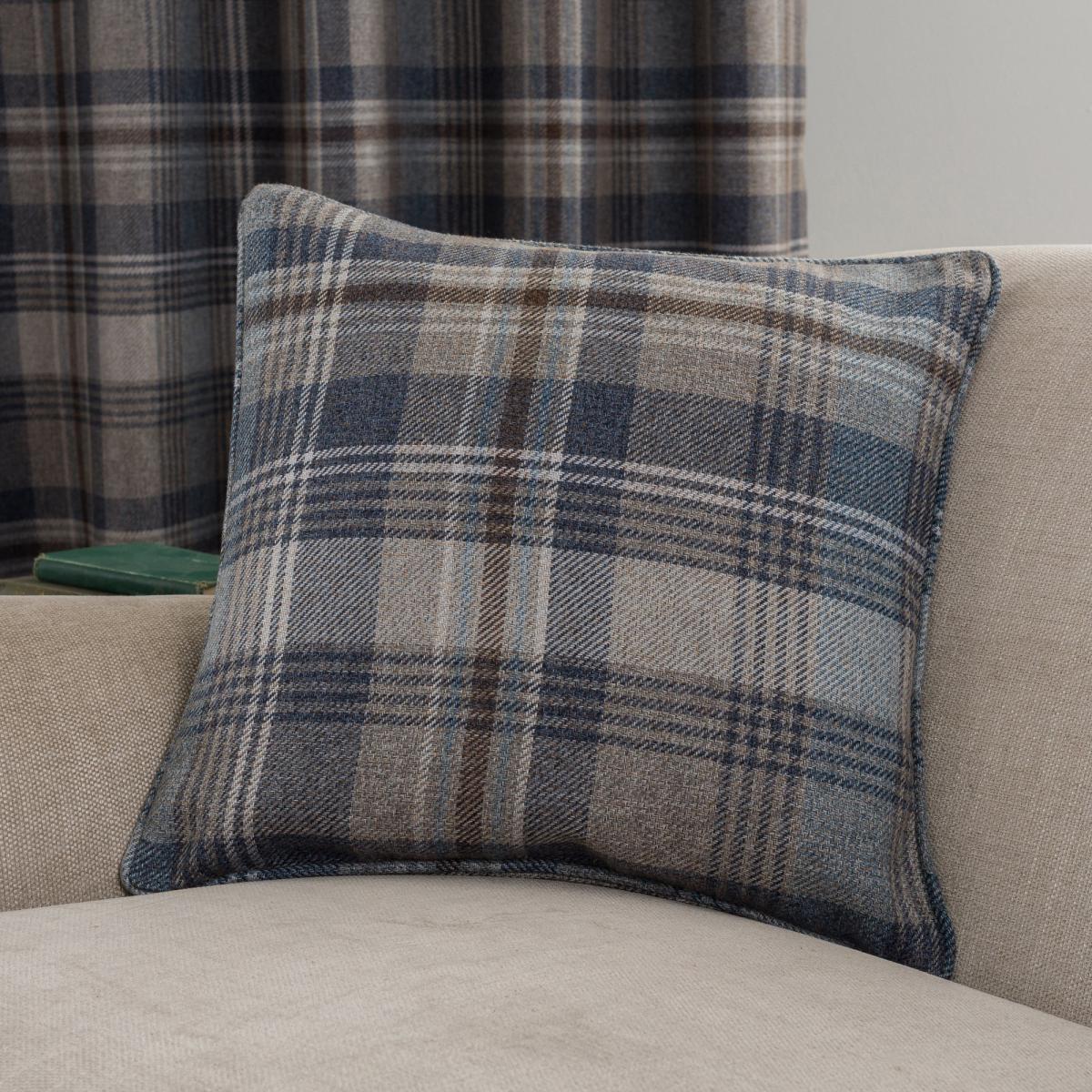 Perth Navy Check Eyelet Curtains Navy Blue and Brown – image 6