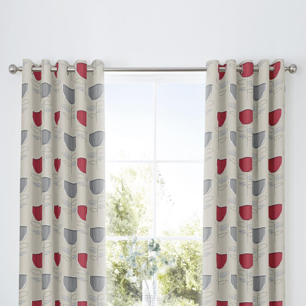 Tulip Red Eyelet Curtains Red, Grey and White – image 2