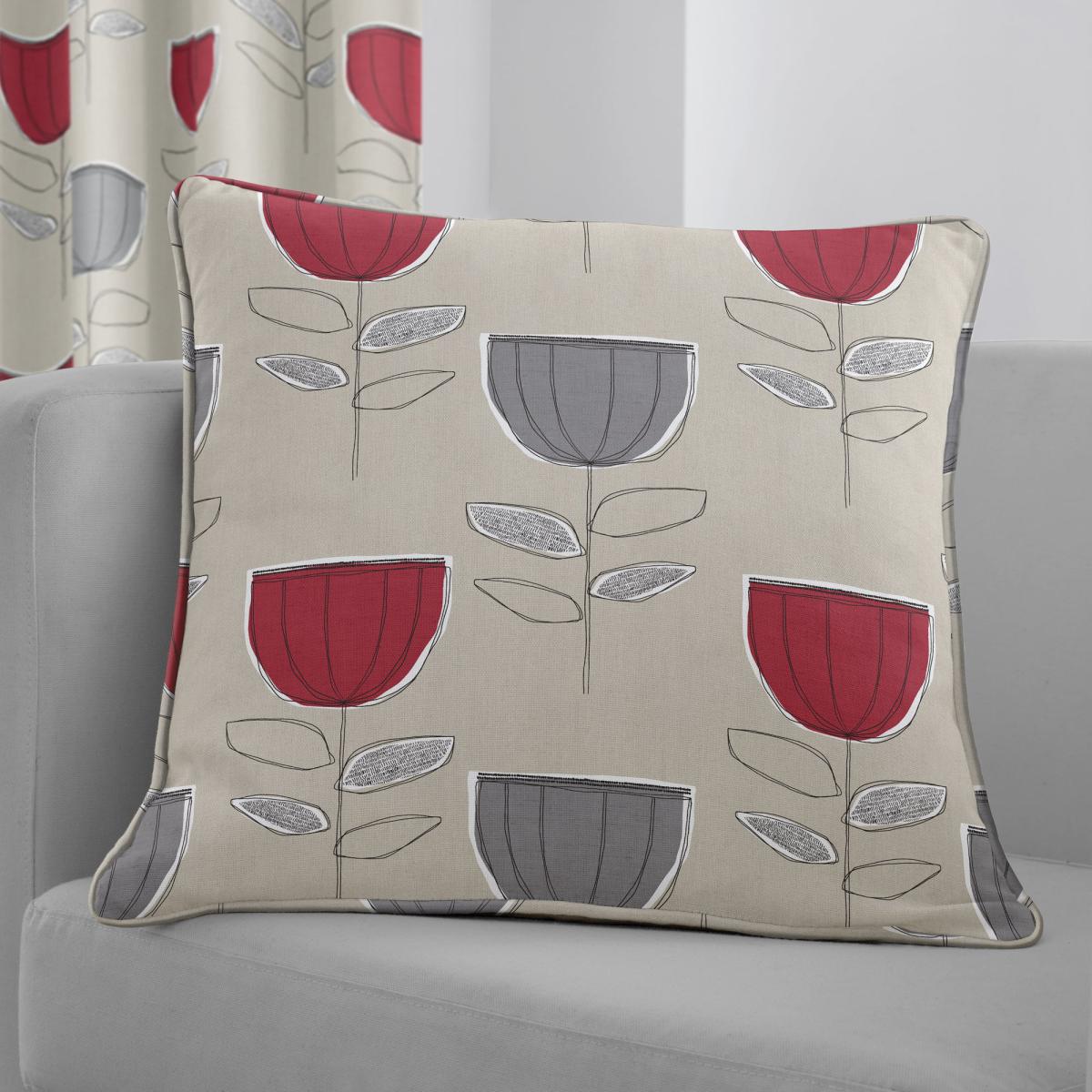 Tulip Red Eyelet Curtains Red, Grey and White – image 3