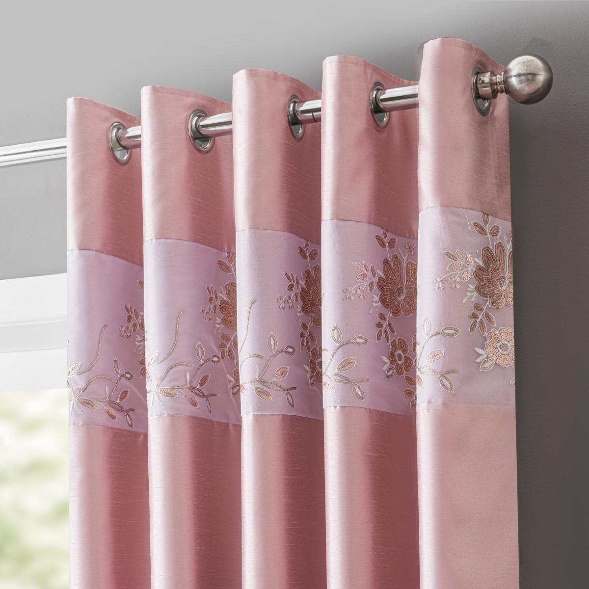 Elene Pink Floral Sequin Blackout Eyelet Curtains Pink and White – image 2