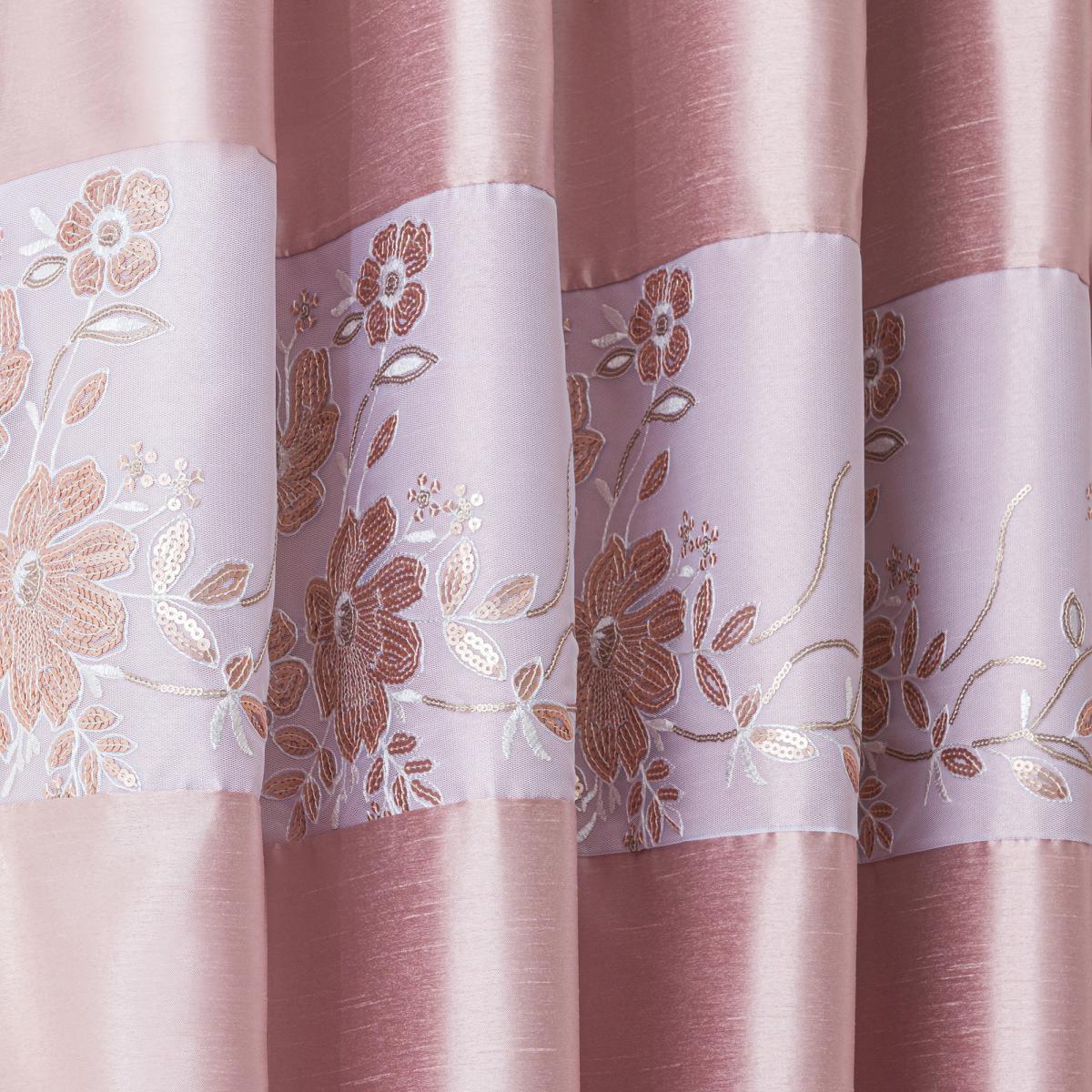 Elene Pink Floral Sequin Blackout Eyelet Curtains Pink and White – image 3