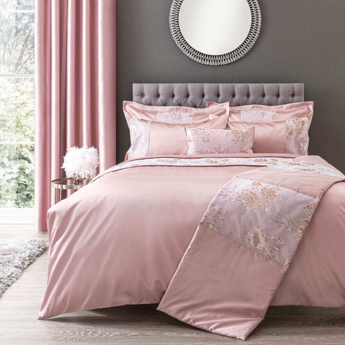 Elene Pink Floral Sequin Blackout Eyelet Curtains Pink and White – image 4