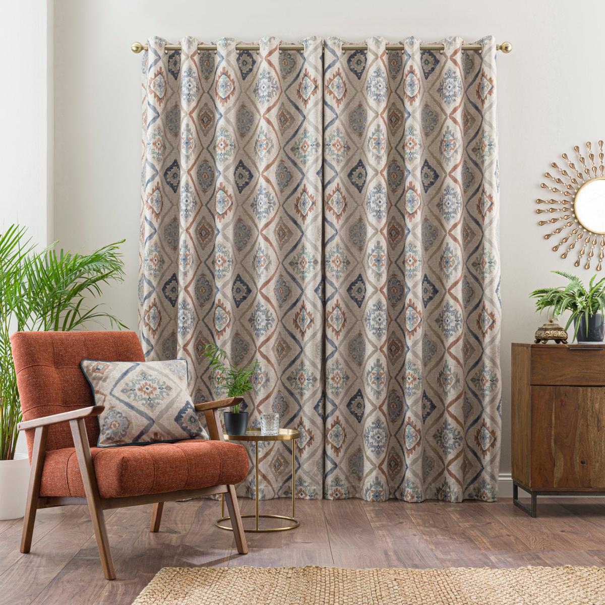 Marrakech Blue Eyelet Curtains Blue, Green and Brown – image 6