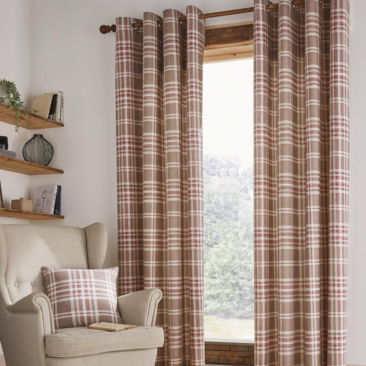 Catherine Lansfield Tweed Woven Check Natural Eyelet Curtains Natural – image 2