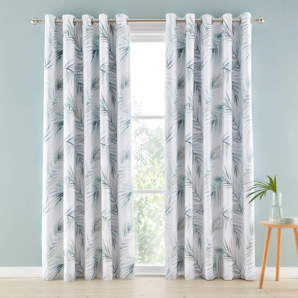Serenity Palm Leaf Seafoam Eyelet Curtains Seafoam – image 2