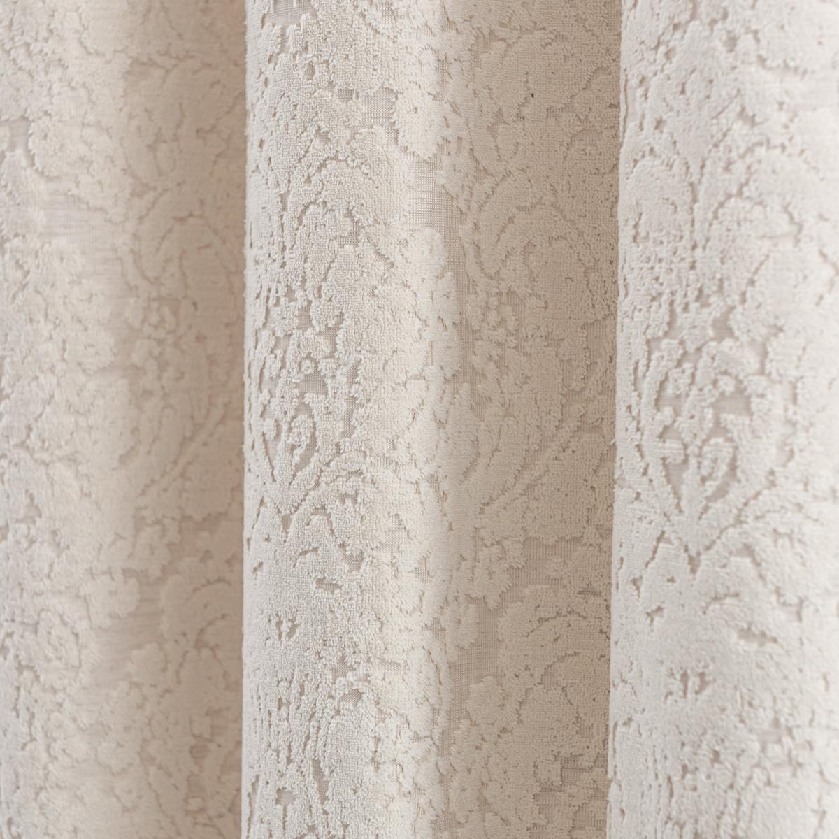 Damask Cut Velvet Ivory Eyelet Curtains Cream – image 3