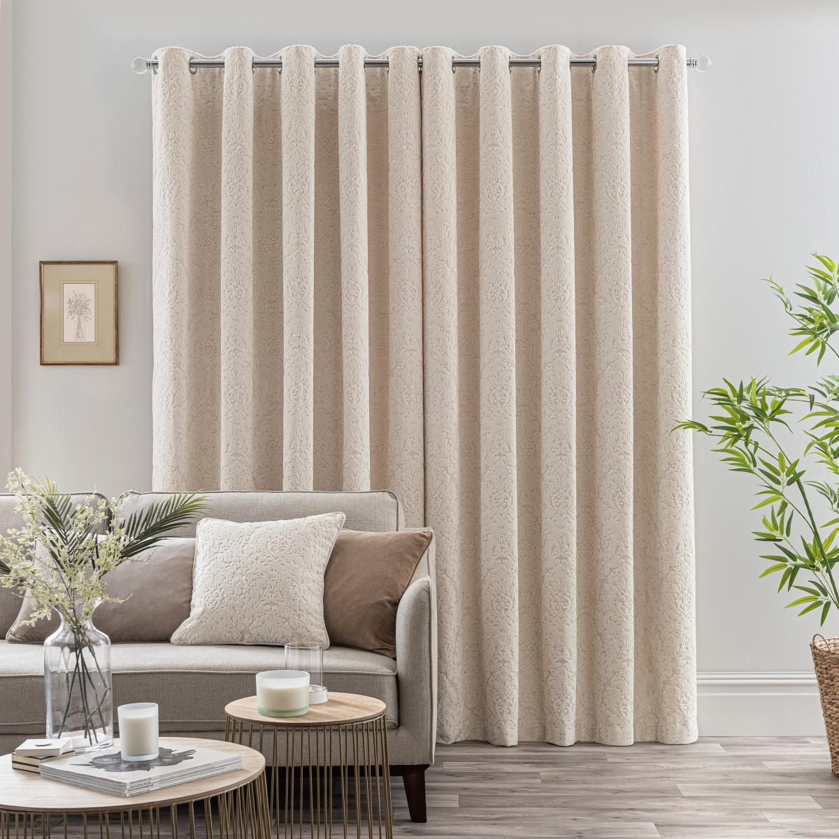 Damask Cut Velvet Ivory Eyelet Curtains Cream – image 5