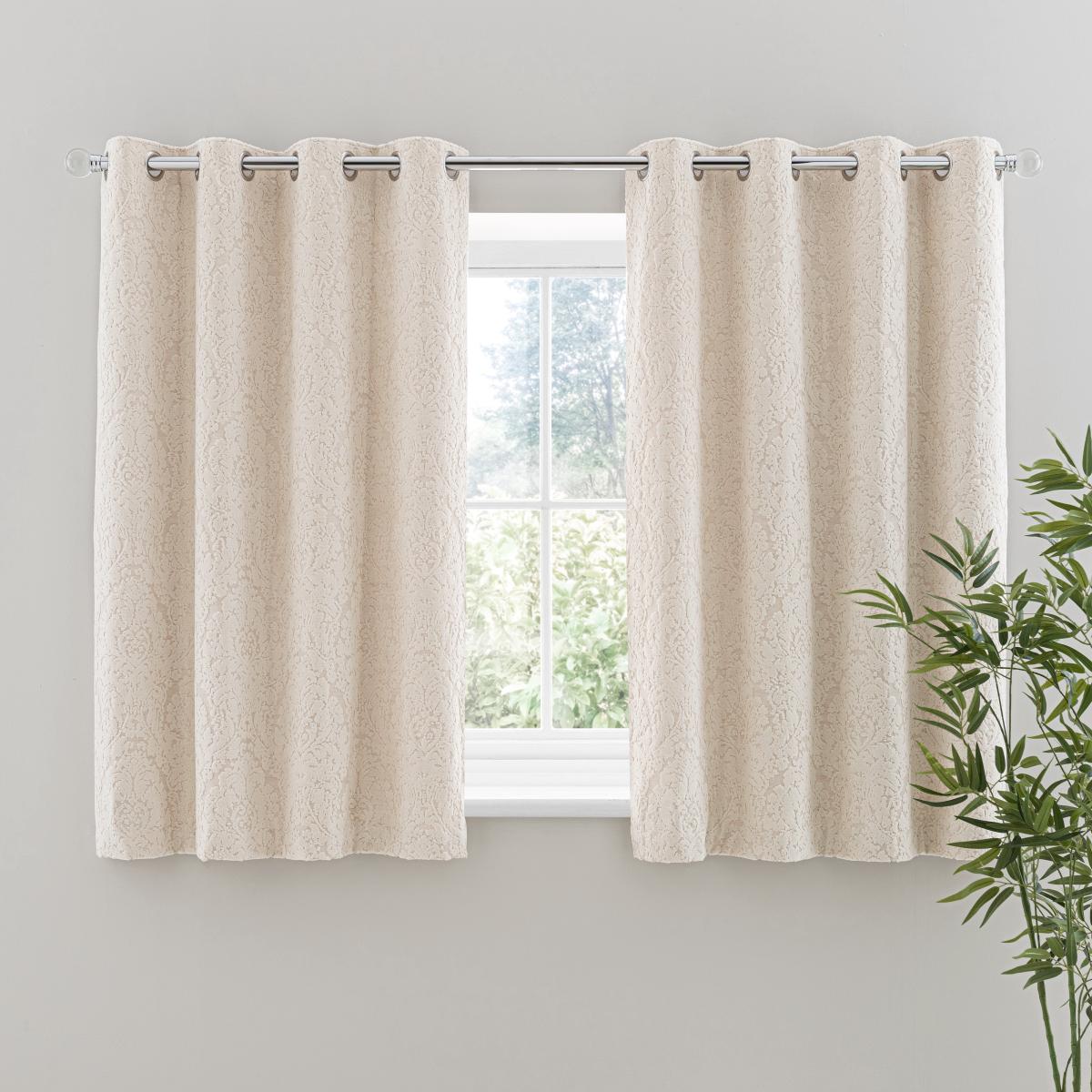 Damask Cut Velvet Ivory Eyelet Curtains Cream – image 6