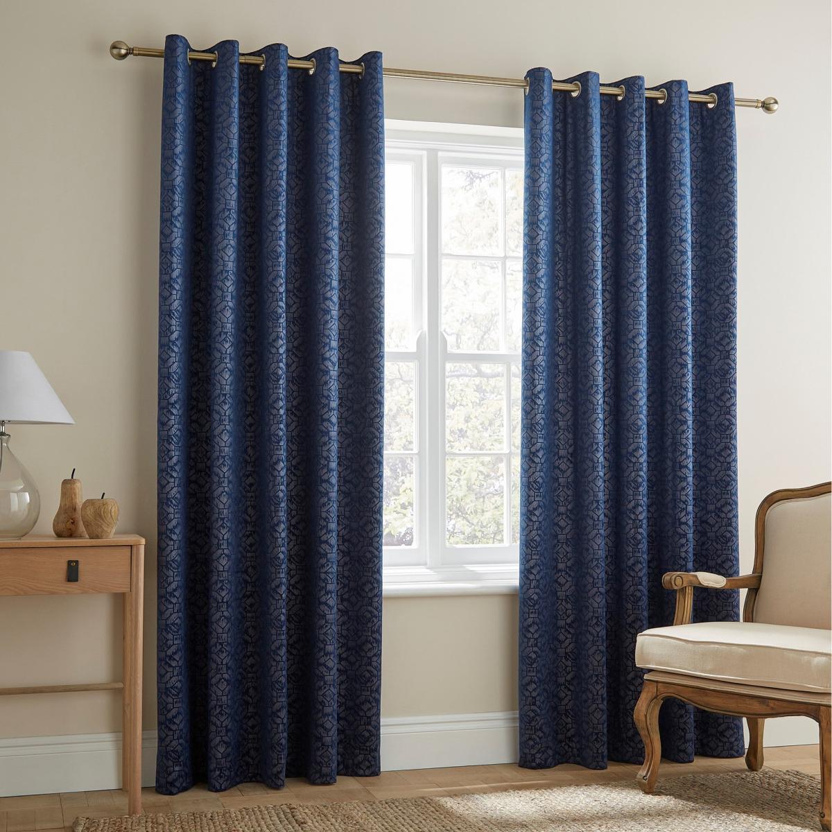Pearl Print Luxe Navy Eyelet Curtains Luxe Navy – image 2