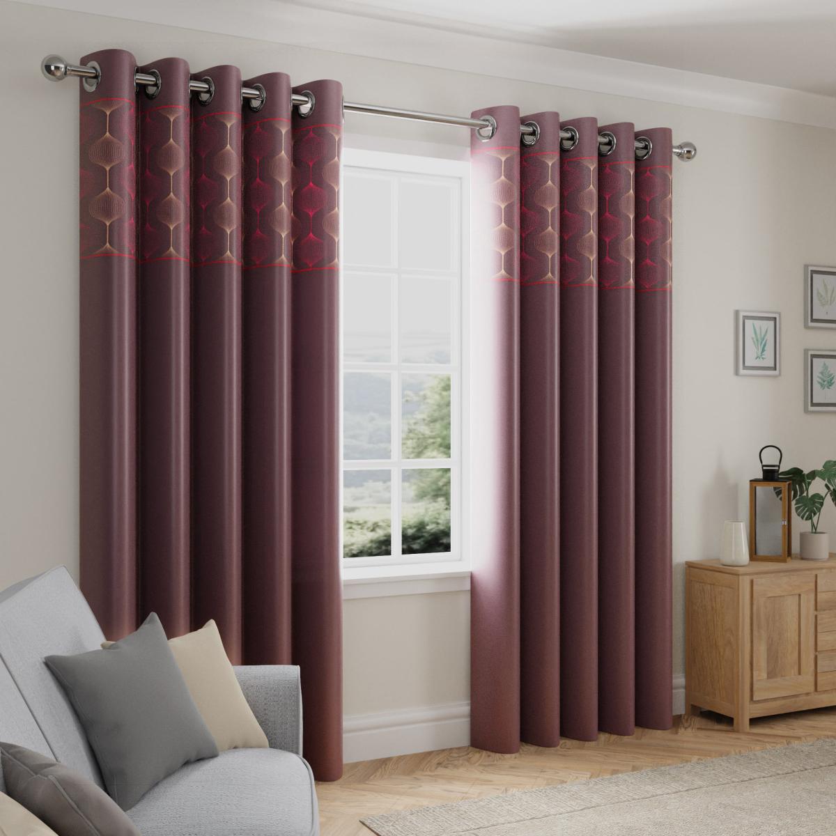 Urbis Aubergine Eyelet Curtains Purple and White – image 2