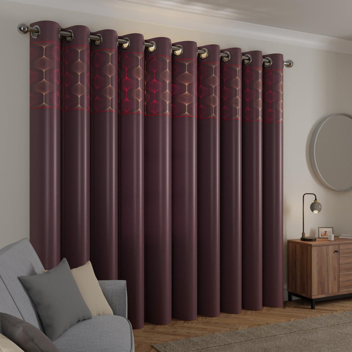 Urbis Aubergine Eyelet Curtains Purple and White – image 4