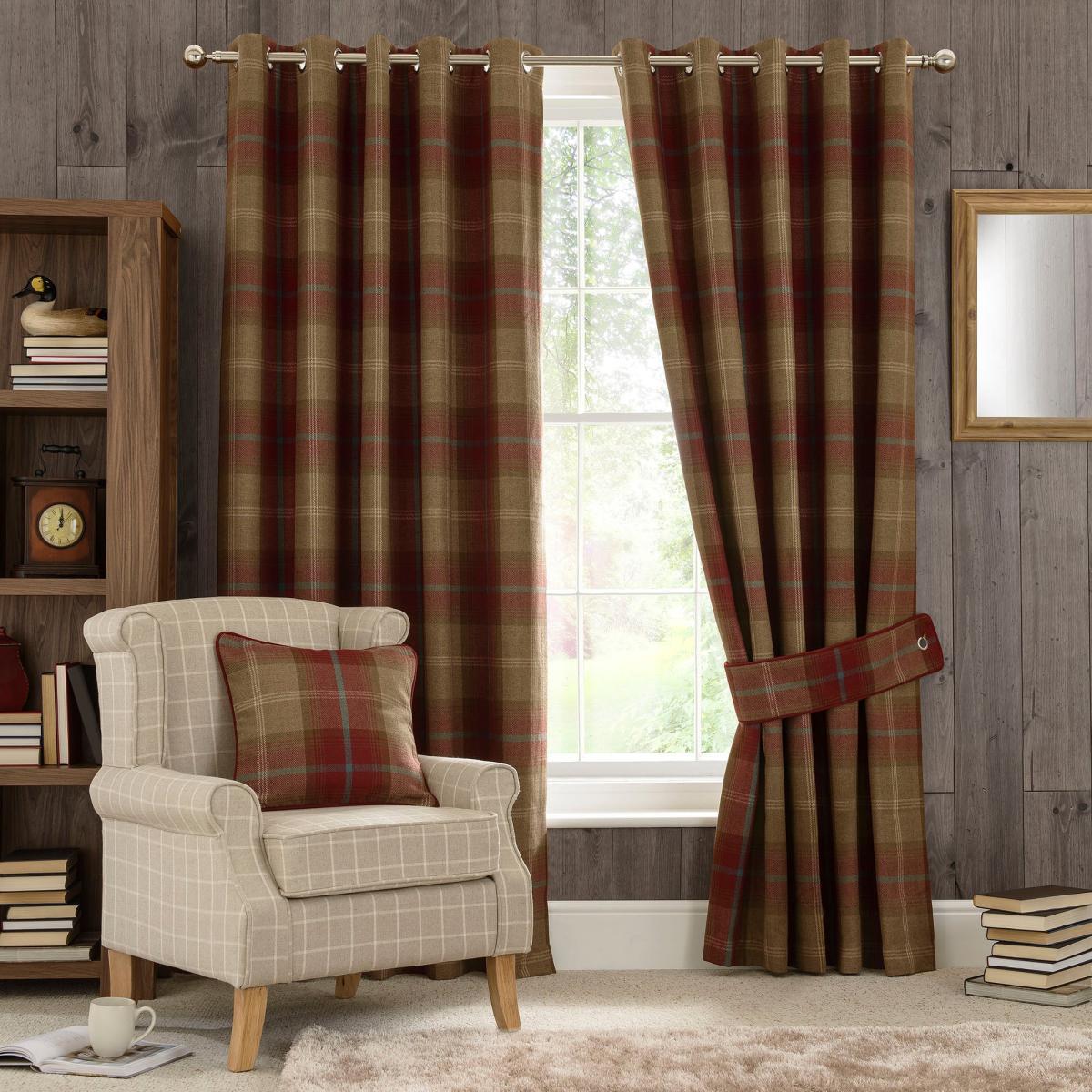 Highland Check Wine Eyelet Curtains Red and Brown – image 2