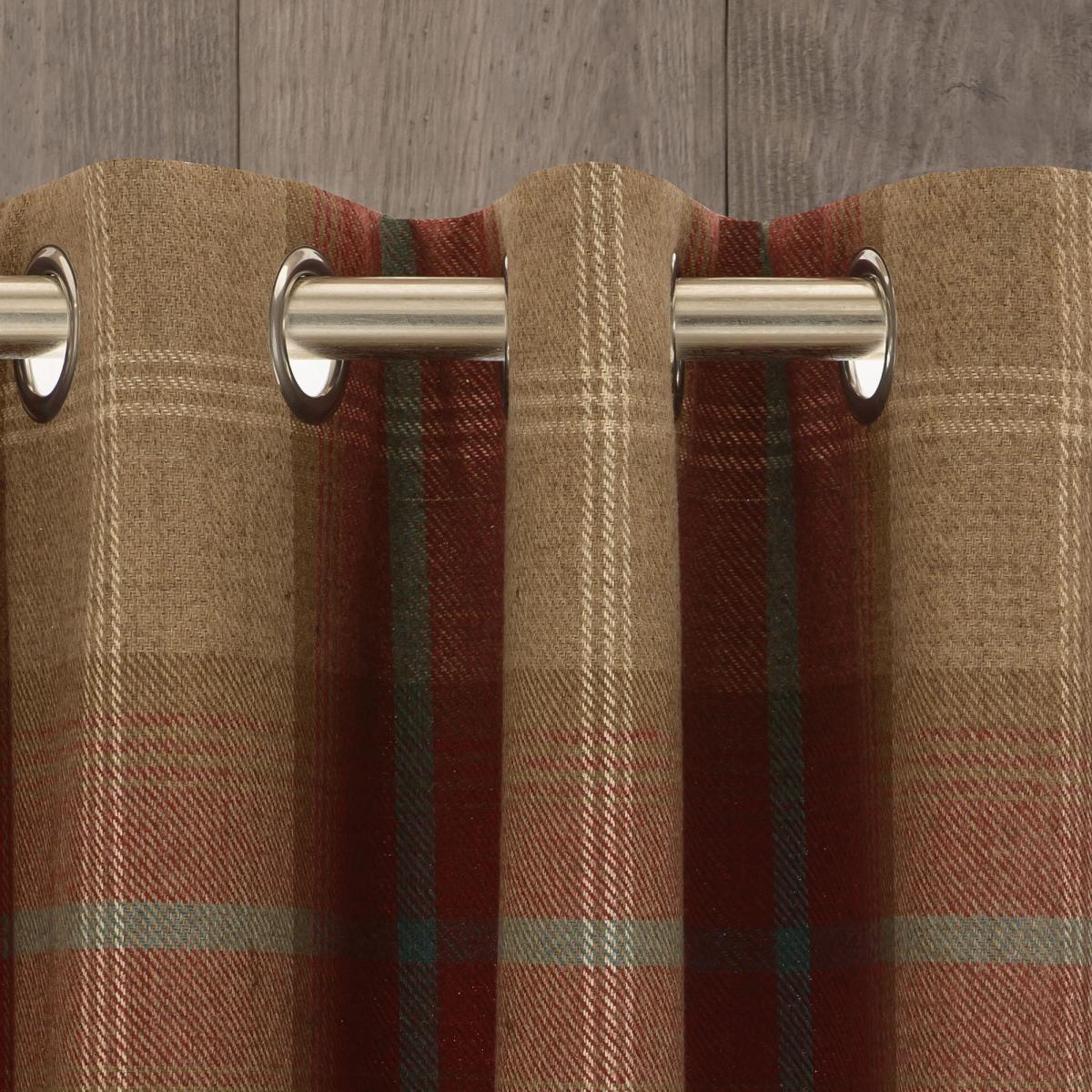 Highland Check Wine Eyelet Curtains Red and Brown – image 4