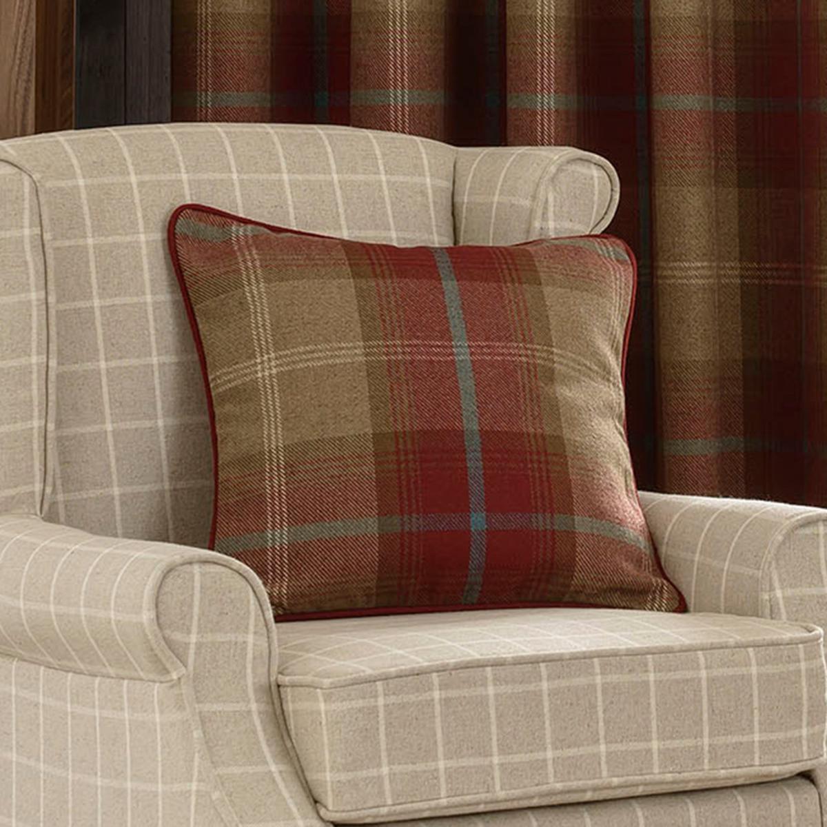 Highland Check Wine Eyelet Curtains Red and Brown – image 5