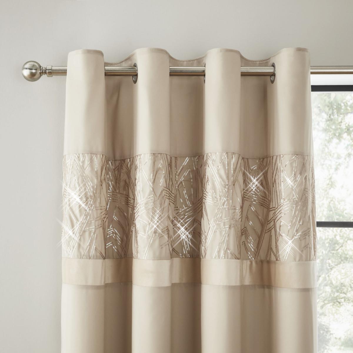 Catherine Lansfield Velvet Sparkle Champagne Eyelet Curtains Beige – image 2