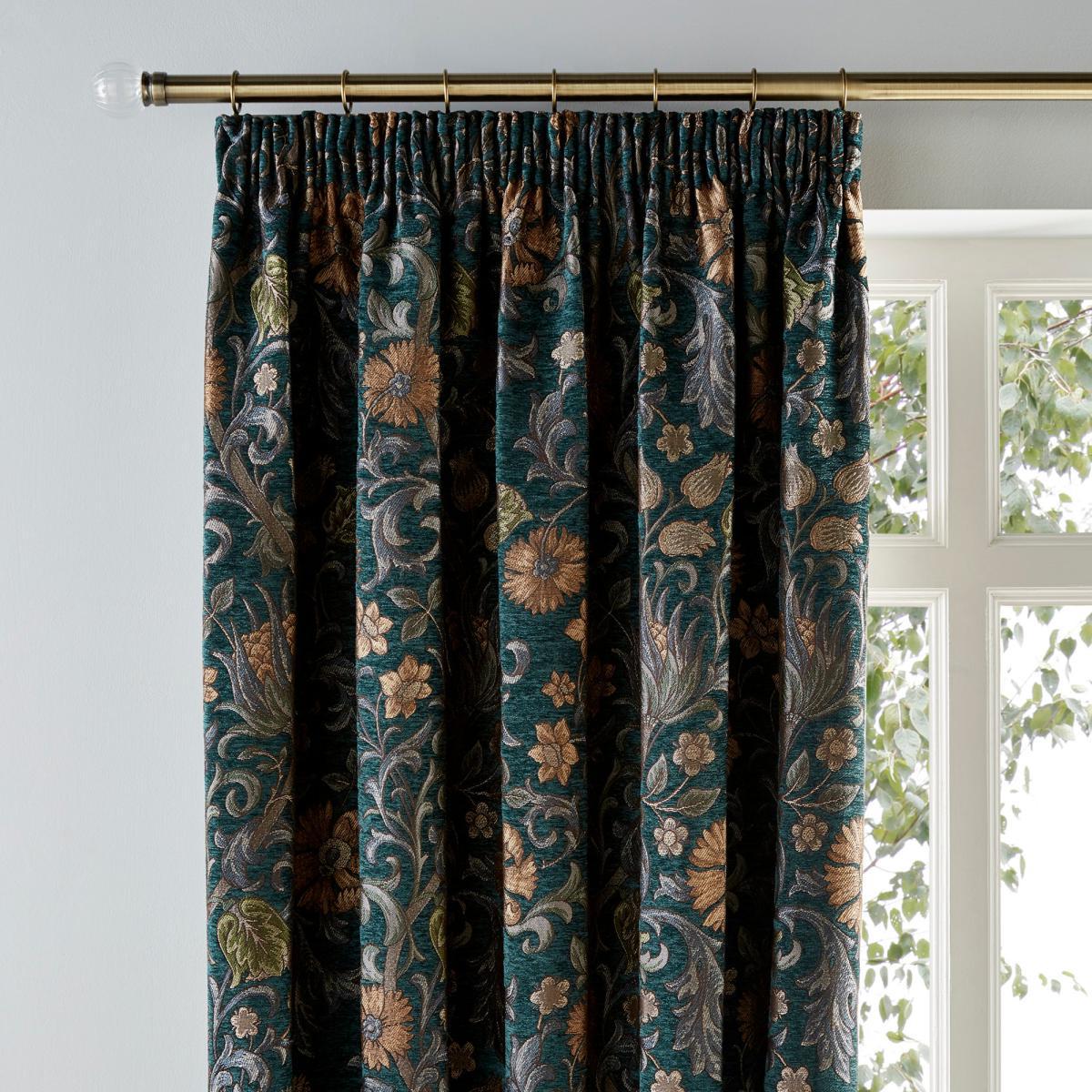 Betsy Chenille Jacquard Lagoon Pencil Pleat Curtains Blue, Green and Brown – image 2
