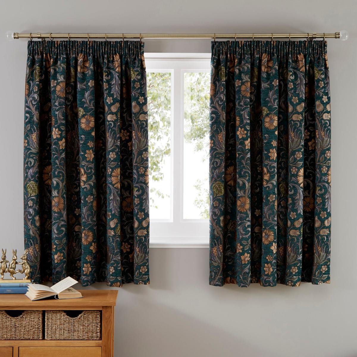 Betsy Chenille Jacquard Lagoon Pencil Pleat Curtains Blue, Green and Brown – image 4