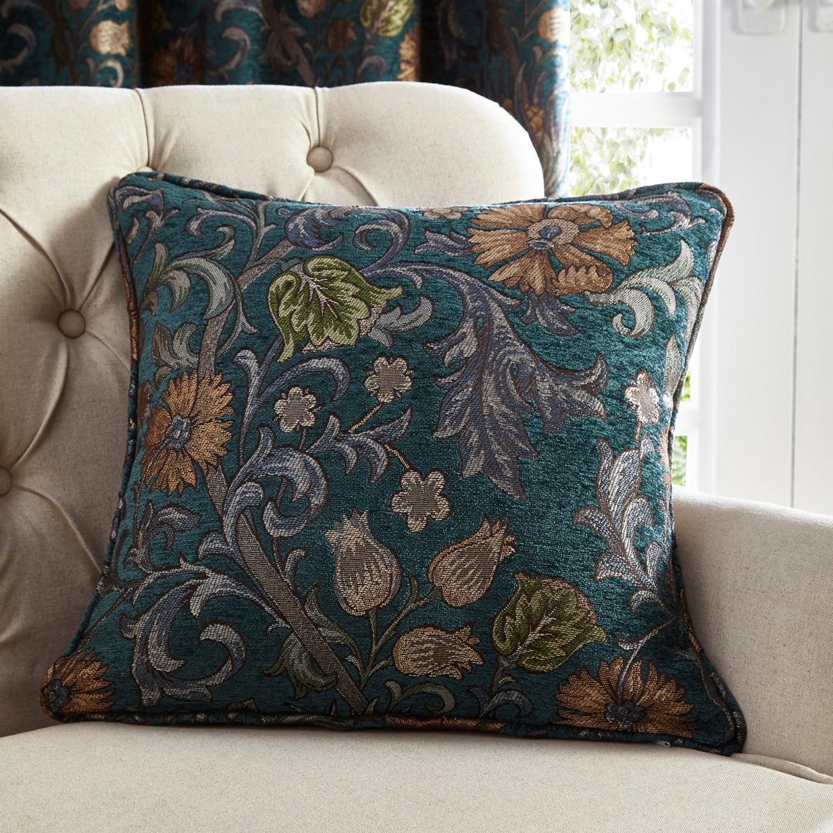 Betsy Chenille Jacquard Lagoon Pencil Pleat Curtains Blue, Green and Brown – image 6