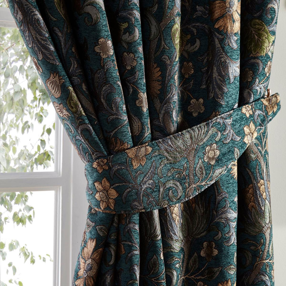 Betsy Chenille Jacquard Lagoon Pencil Pleat Curtains Blue, Green and Brown – image 7