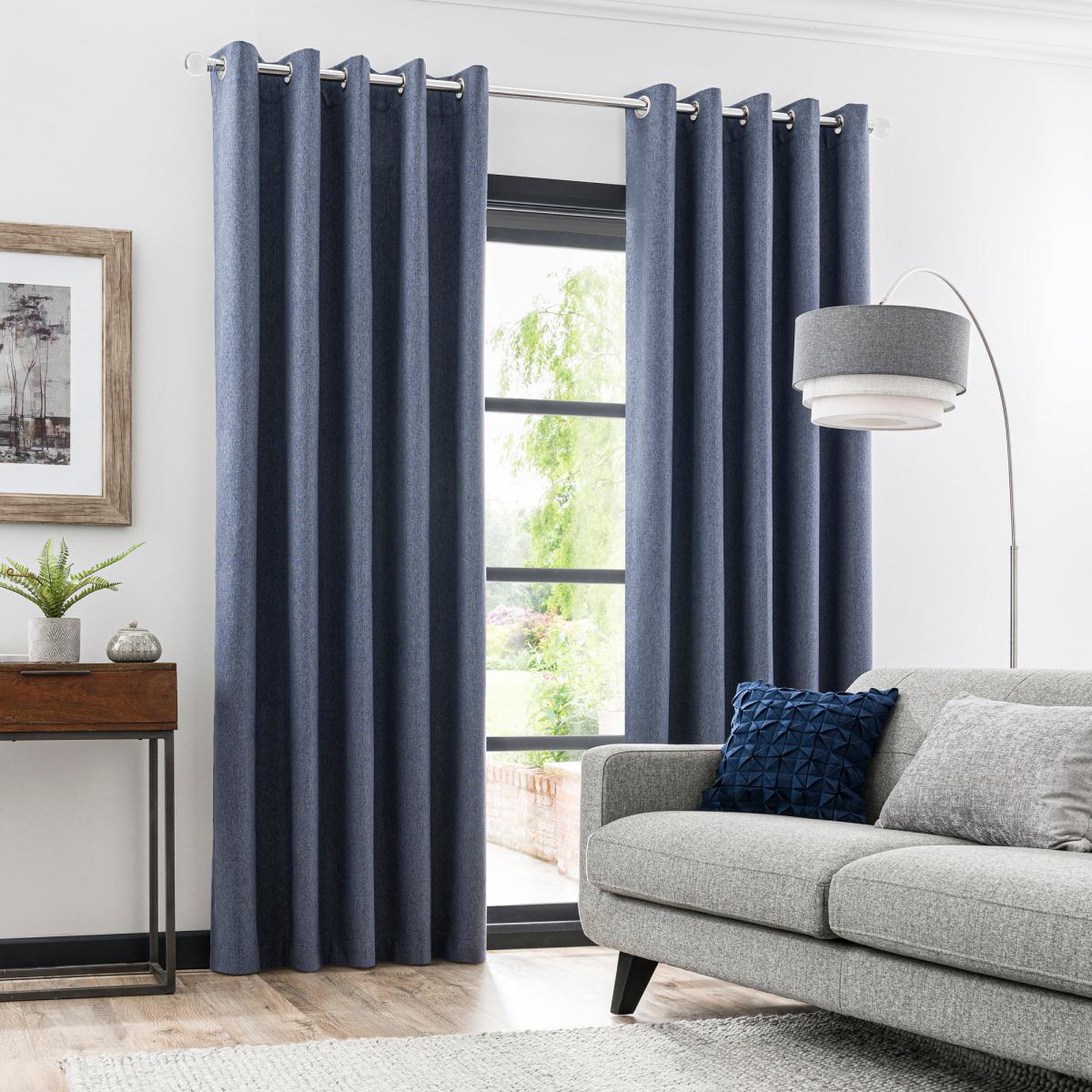 Luna Brushed Denim Blue Blackout Eyelet Curtains Blue – image 2