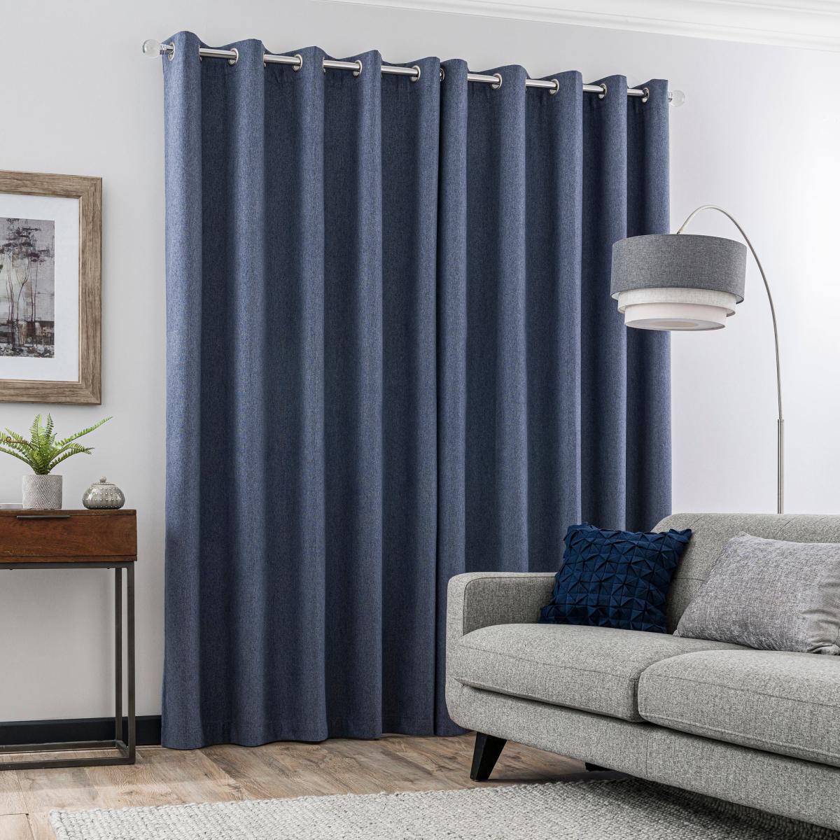 Luna Brushed Denim Blue Blackout Eyelet Curtains Blue – image 3