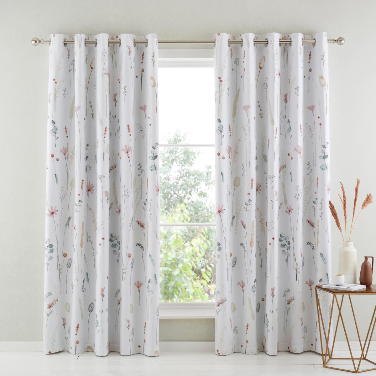 Dried Flowers Blush Blackout Eyelet Curtains Pink/Green/White – image 2