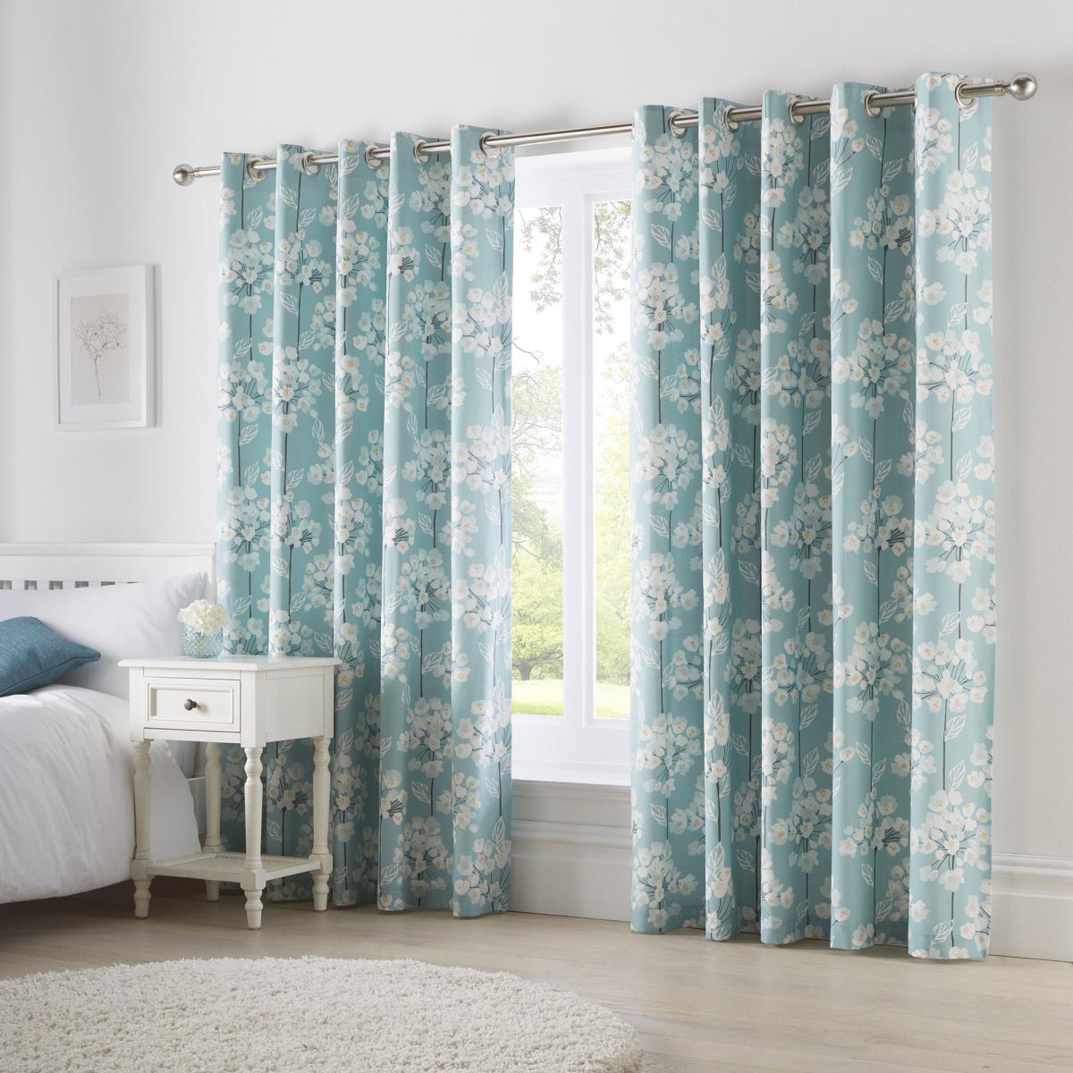 Erin Teal Eyelet Curtains Blue, White and Brown – image 2